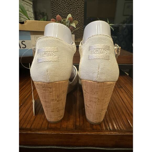 TOMS Sandals New Womens 10 Ankle Strap Natural Cork Sienna Wedge Beige Canvas - Picture 6 of 11